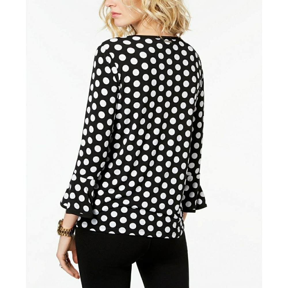 NEW Michael Kors Polka Dot Flare Sleeve Top Blouse - Picture 2 of 6